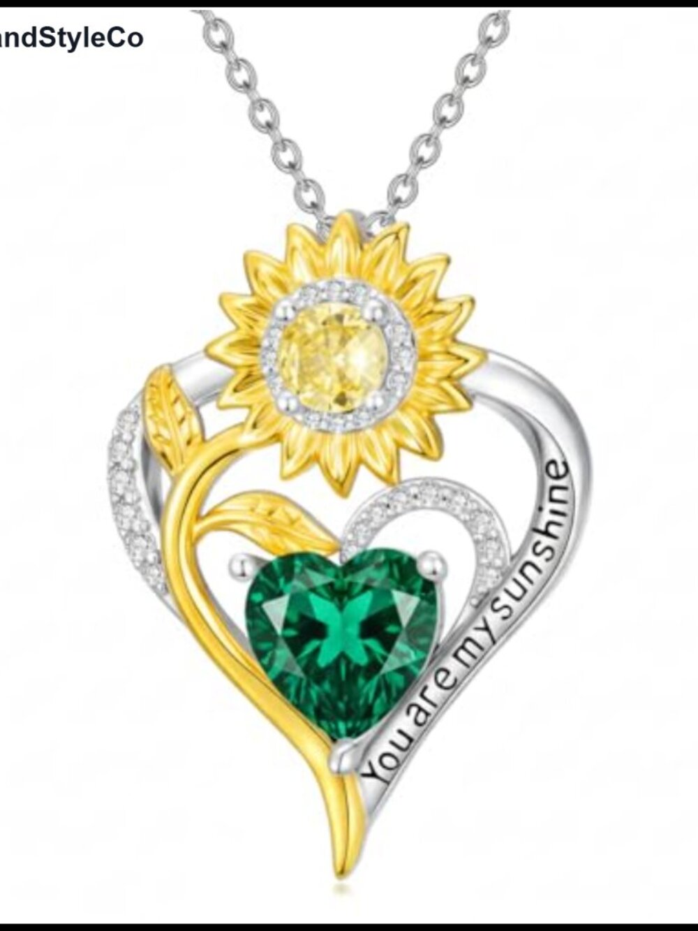 Sunflower Pendant Necklace 18k White Gold Plated AAA+ CZ Adjustable Chain